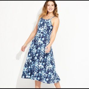 Pact Blue Tie-Dye Fit & Flare Midi Dress with Pockets!